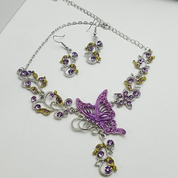 Butterfly Vine Silver Tone Necklace & Earrings Set - Picture 1 of 3